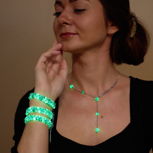 Sarcelle | Argent | Suspension double cascade de verre Firefly